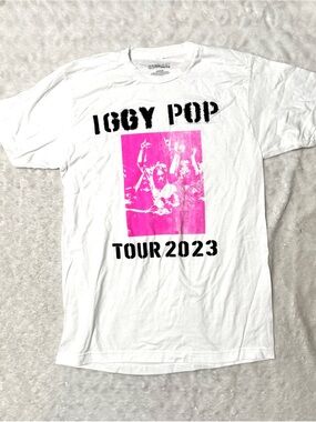 NWOT- Iggy Pop Tour 2023 Graphic Band Tee - White with Pink Print